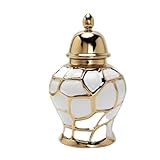 KLJUddGY Frascos de Porcelana Blanca for Jengibre, Tarro de cerámica Dorado con Tapa, tarros Decorativos de Estilo Chino Antiguo, floreros, práctico Tarro for Templo