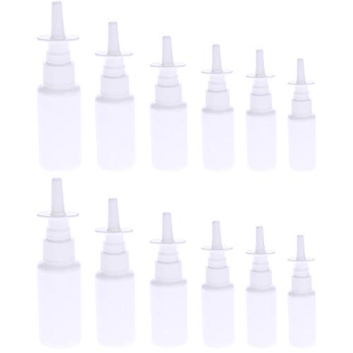YARUMI 12 Pieces 5/10/15/20/30/50ml Empty Refillable White Nasal Spray Bottles,Plastic Medical Nasal Liquid