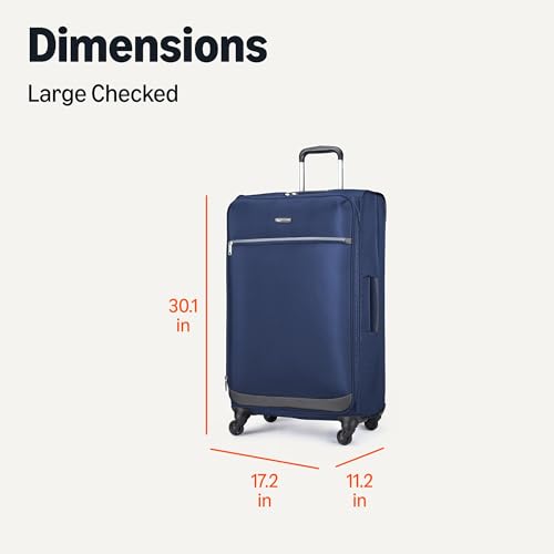Amazon Basics Luggage, 28" Large Checked Softside Suitcase With Wheels With Four 360-Degree Multi-directional Spinner Wheels Expandable Space Zippered Pocket and Straps, Telescopic Handle, Navy Blue - Image 8