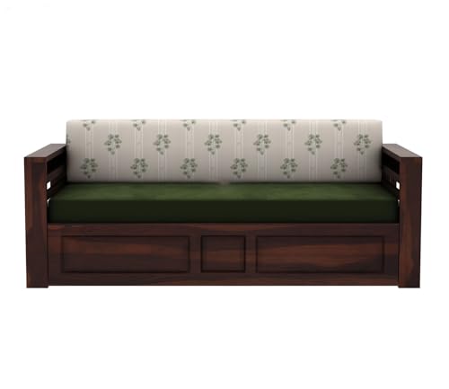 Image of Mamta Furniture Sheesham Wood Foster 3 Seater Sofa Cum Bed for Living Room Three Seater Sofa Bed for Home Sofa Com Bed Sheesham Wood |(Walnut Palm Leaf Stripes)