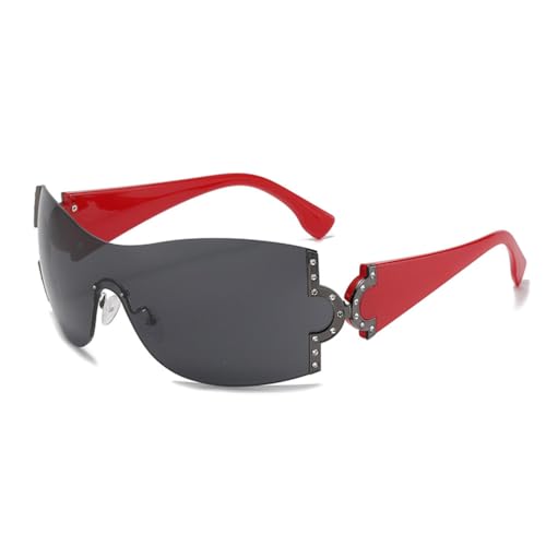 Lunettes de soleil punk MUTYNE goggle surdimensionnées sans monture de couleur rouge et noir
