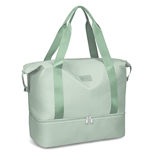 Welltop Reisetasche für Damen und Herren, Wasserdichte Sporttasche, 36L Weekender Damen Schwimmtasche Handgepäck Tasche, Kliniktasche Geburt Saunatasche mit Schuhbeutel, Dry & Wet Seperated (Grün) Cover