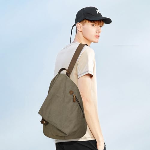 Retro Segeltuch Rucksack Canvas Vintage Rucksäcke Echtleder Daypack Reisetasche Schulterrucksack für Herren Damen