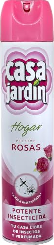 CASA JARDÍN | Insecticida Aerosol | Con Aroma de Rosas | Fórmula Eficaz para Espacios Exteriores e Interiores | Eficaz contra Insectos Voladores y Rastreros | Larga Duración | 600 ml