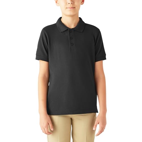 Dickies Big Boys' Short Sleeve Pique Polo Shirt, Black, Large (14/16)