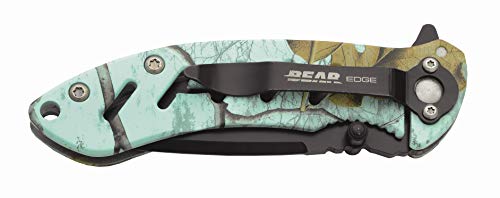 Bear Edge Brisk 1.0 Folding Knife, 3 3/8” 440 High Carbon Black Stainless Steel Blade, Teal Camo Handle With Soft Touch Coating, Flip Open (61506) #TOP3