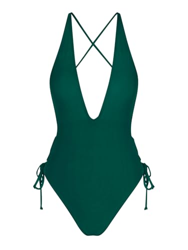 Image of ZAFUL Women Plunging One Piece Swimsuit Backless Cross Tie High Cut Thong One-Piece Bathing Suit