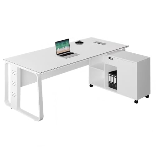 Escritorio ejecutivo grande y moderno para oficina, estilo simple, mesa de computadora, mesa de estudio para jefes, propietarios de negocios, gerentes, color blanco (160 x 80 x 75 cm)