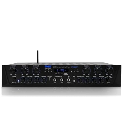 Pyle 600W 6-Channel Bluetooth Stereo Amplifier - Audio Receiver with Digital LCD - Microphone Input - USB - SD - AUX - RCA - FM Radio - Headphone Jack - Multi-Zone Control - PTA66BT