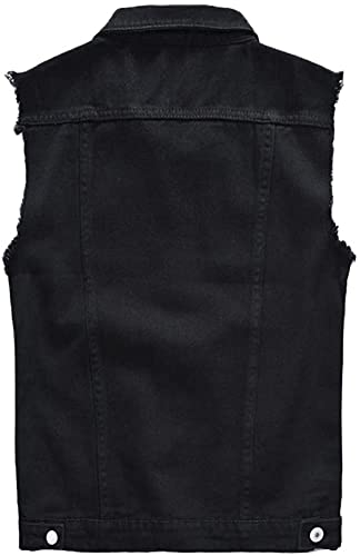 Image of Lazutom Men's Sleeveless Denim Vest Casual Slim Fit Ripped Classic Button Down Jean Jacket