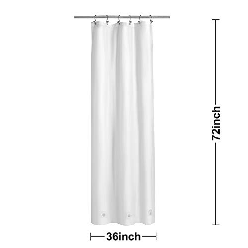 Image of Barossa Design White Stall Shower Curtain Liner with 3 Magnets - 36 inch x 72 inch, Waterproof PEVA Shower Liner for Small Bathroom Stall, PVC Free, Metal Grommets - White, 36X72