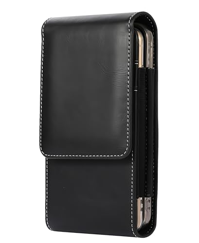 bubulu スマホ二台持ち スマホポーチ スマホケース ホルスター型 2台 ベルト通し 縦型 汎用モデル 2台収納 (ブラック)