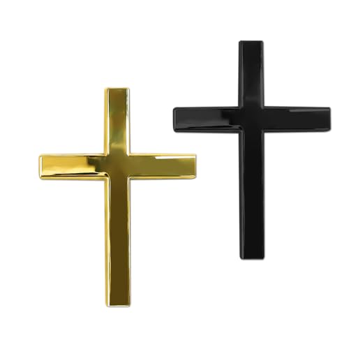 Image of 2PCS Metal Jesus Christ Cross Badge Stickers, Cross Decal, 2.5 inchx1.8 inch 3D Jesus Christ Car Emblem Badge Decal, Self Adhesive Scratch Covering Metal Emblem Decals Fit Car Body Fender Tail (Gold+Black)