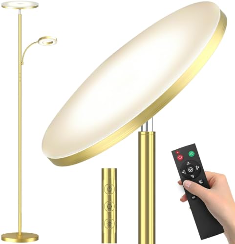 Image of marctronic Polished Gold Floor Lamp, 42W 4000LM Premium Brightness, Luxury Decor Finish & Smart Plug Compatible, Touch Control Dimmable Reading Lamp for Living Room