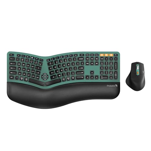 ProtoArc EKM01 Plus Wireless Ergonomic Keyboard Mouse Combo - Black | Full-size Split Keyboard with Cushioned Wrist Rest Ergonomic Mouse 3-Device Bluetooth2.4G USB-C Rechargeable product thumbnail 11