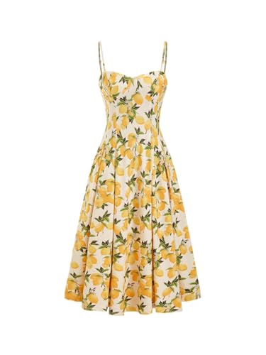 CIDER Women Sun Dresses Lemon Spaghetti Strap A Line Square Neck Maxi Dress Vacation Party Beach Outfits Yellow L