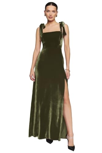 Cudiew Velvet Bridesmaid Dress Long for Women Bow Straps Formal Evening Party Prom Gown with Slit Floor Length 2025