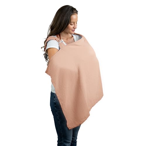 Image of Muslin Nursing Cover for Baby Breastfeeding, Soft & Breathable Cotton Breastfeeding Cover for Mom with Rigid Hoop for Mother Nursing Apron by Comfy Cubs (Blush)