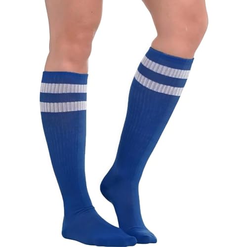 Blue Striped Knee Socks - Versatile One Size Fit - Ultimate Comfort & Style Socks Ideal For Athletics, Everyday Wear & Festive Parties - 1 Pair