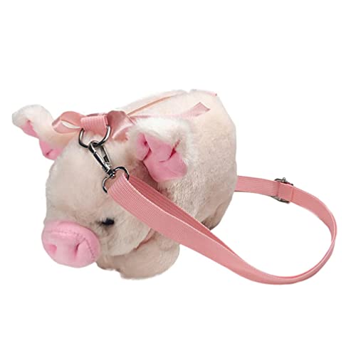 SAFIGLE Plush Pig Crossbody Bag, Cartoon Shoulder Bag Plush Animal Satchel Cute Purse Handbag for Kids Birthday (Pink)