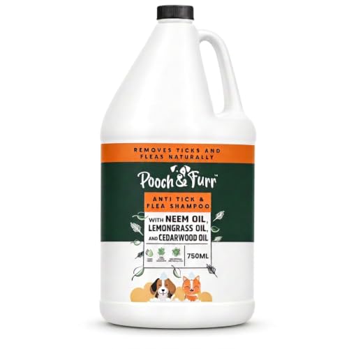 Image of POOCH & FURR Natural Neem Anti Tick and Flea Dog Shampoo | with Neem, Lemongrass and Camphor Oil | Paraben Free, PH Balanced and Cruelty Free (750ML)