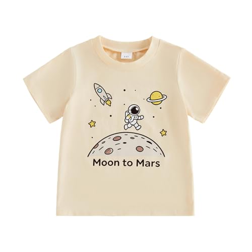 Image of Toddler Baby Boy Tshirts Space Astronaut Print Short Sleeve Crew Neck Tee Shirts Kids Cotton T Shirt for Boys 1-6 Years Pullovers Summer Tops (White, 2-3 Years)