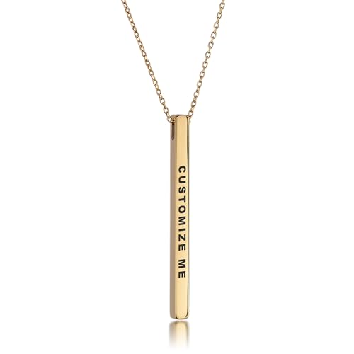 Dolceoro Custom Bar Necklace, Personalize an Inspirational Mantra Necklace, Use up to 4 sides for customization, Vertical Bar Pendant Jewelry, Mindful Quote Necklace