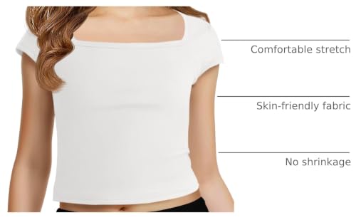 Image of Haloumoning Girls Crop Tops Summer Short Sleeve T Shirts Kids Square Neck Slim Fit Basic Tee