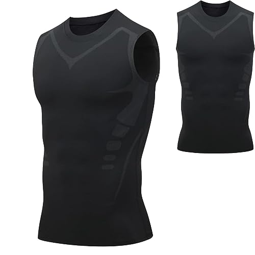 Colete modelador iônico | Camiseta compressão com controle barriga masculina emagrecimento corporal