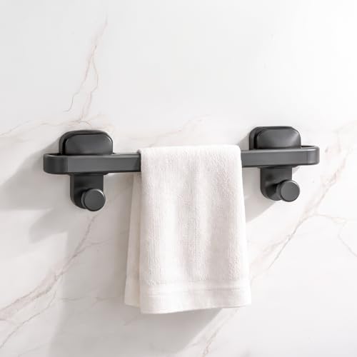 Image of Amazon Basics Suction Towel Holder for Bathroom - Rust - Free Powder Coated Wall Mounted Towel Rack No Drill Towel Rack Modern Bathroom Accessories Organizer Grey
