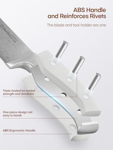 D.Perlla Messerblock mit Messerset, 7-TLG Selbstschärfender Messerblock, Scharf Edelstahl Messerset Set mit Kunststoff-Griff und Holzblock, Profi Küchenmesserset, Weiß
