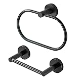 Black Toilet Paper Holder Hand Towel Ring, Bathroom Matte Toilet Paper Roll Holder Oval Towel Holder