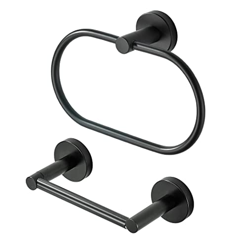 Black Toilet Paper Holder Hand Towel Ring, Bathroom Matte Toilet Paper Roll Holder Oval Towel Holder Wall Mount,2 Pieces Stainless Steel Bathroom Accessories. #TOP6