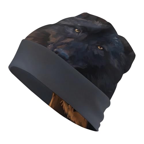 Qjjinxior Gorro de punto, gorro de mandala de gato tailandés siamés, gorro para correr, ciclismo, deportes al aire libre, Lobo de fantasía, Talla única