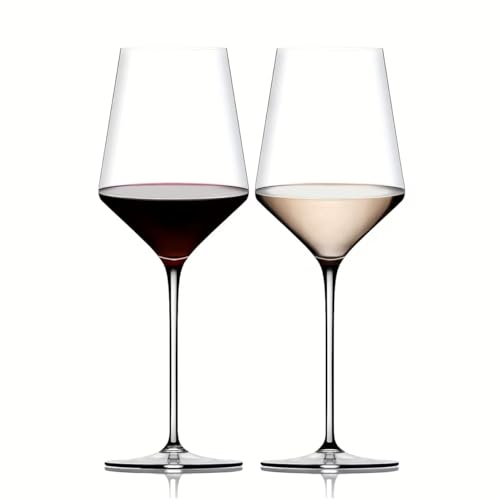 Image of PrimeWorld Crystal Wine Glasses Set of 2-400 ml | Laser-Cut Thin Rim Long Stem Glassware for Red & White Wine | Ultra-Thin Lightweight Wine Tasting Glasses | Elegant Gift Set
