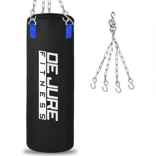 Image of De Jure Fitness Heavy Duty 3 Ft Punching Bag with Rust-Proof Stainless Steel Hanging Chain | Durable Polyurethane PU Fabric | Comfortable Recycled Filling | Boxing MMA, Kickboxing - Black-PU, 3 Ft