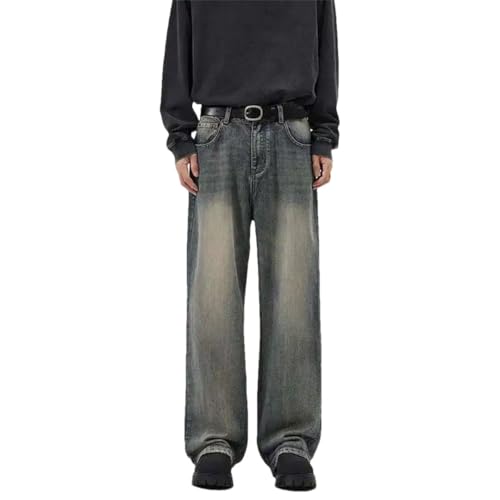 Men's Jeans American Solid Color Full Length Loose Straight Leg Denim Pants