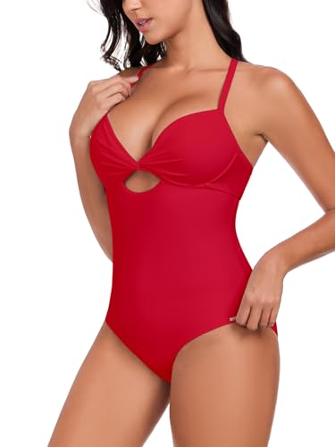 RELLECIGA Women’s Push Up One Piece Swimsuit Twist Front Cutout Adjustable Straps Swimwear2