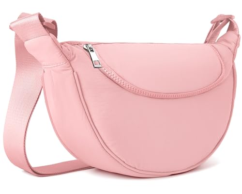 GASSDA Crossbody Bag Damen Halbmond Umhängetasche Nylon Schultertasche Moon Bag mit Verstellbarem Gurt (Rosa)