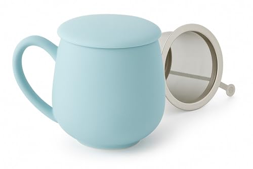 Cha Cult – Tisanière “Saara Turquoise Mat” 0,35 L – Porcelaine Finition Veloutée – Filtre Inox Extra-Fin & Couvercle Repose-Filtre – Élégance Colorée & Design Contemporain