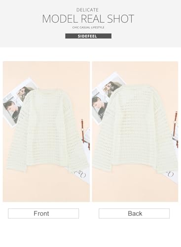 Sidefeel Womens Fall Sweaters 2025 Lightweight Casual Long Sleeve Crochet Hollow Out Knit Pullover Tops Clothing4