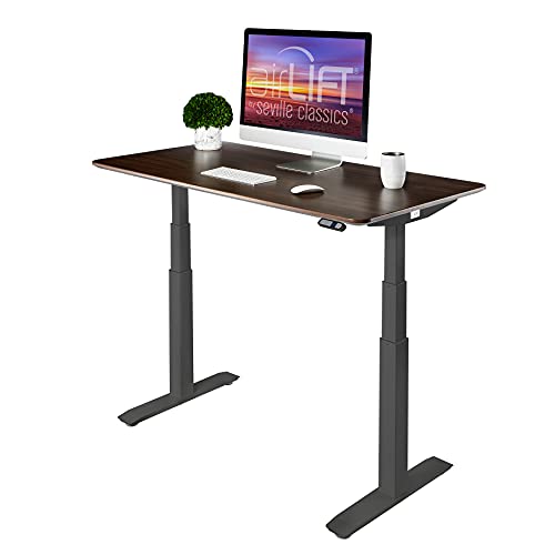 Seville Classics AIRLIFT S3 Electric Standing Desk Frame/w 54" Top and 4 Memory Buttons LED Height Display (Max. Height 51.4") - 3-Section Base, Dual Motors, Black with Walnut Top