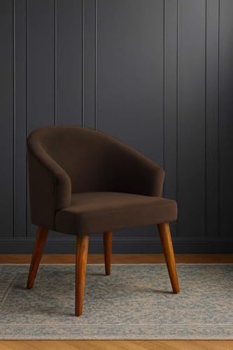 Image of WOODEN SPACE Velvetine Arm Chair for Living Room | Pure Sheesham Wood Legs & Premium Velvet Fabric | Vintage Accent Chair for Home & Office (Brown)