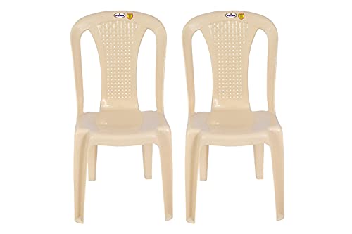 Image of Prima Plastic Chair for Living Room | Set of 2 | Chair for Home, Living Room, Multipurpose | Stackable Chair Without Arm | 100% Virgin Plastic | Chair 4003 (Marble Beige Colour)