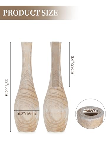 Image of Hanobe 22 inch Tall Wood Floor Vase for Pampas Grass, Boho Style, Set of 2