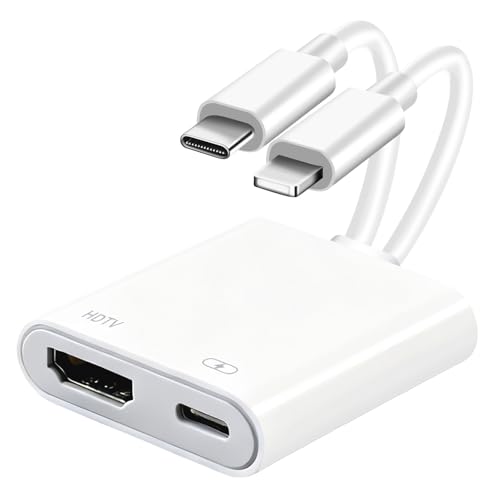 2-in-1 USB C Ligh-ning to HDMI Adapter Type C to HDMI Adapter Cable 4K Video & Audio Adapter with PD 60W Fast Charging Compatible with iPhone iPad MacBook Samsung HDTV Monitor Projector