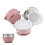 PandaEar 3 Pack Stainless Steel Baby Suction Bowls with Lid, Non-Slip Child Food Bowl with Silicone Sleeve for Kids Toddlers Infants, Unbreakable & Mess Free (Pink)