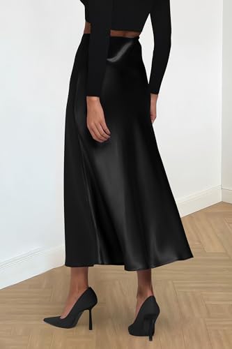 PRETTYGARDEN Women's Satin Skirts Dressy Casual 2025 Fall High Waisted Cocktail Wedding Flowy Elegant A Line Midi Skirt2