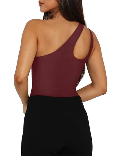 Image of REORIA Butsmooth Women's Trendy Sexy Plunge One Shoulder Sleeveless V Backless Going Out Tank Bodysuits Tops