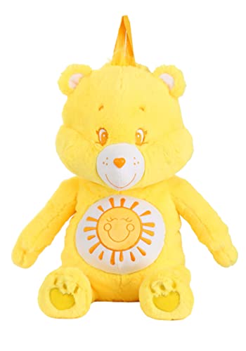 Care Bears Funshine Bear Plush Backpack Embroidered Face, Adjustable Straps, Zip Pocket